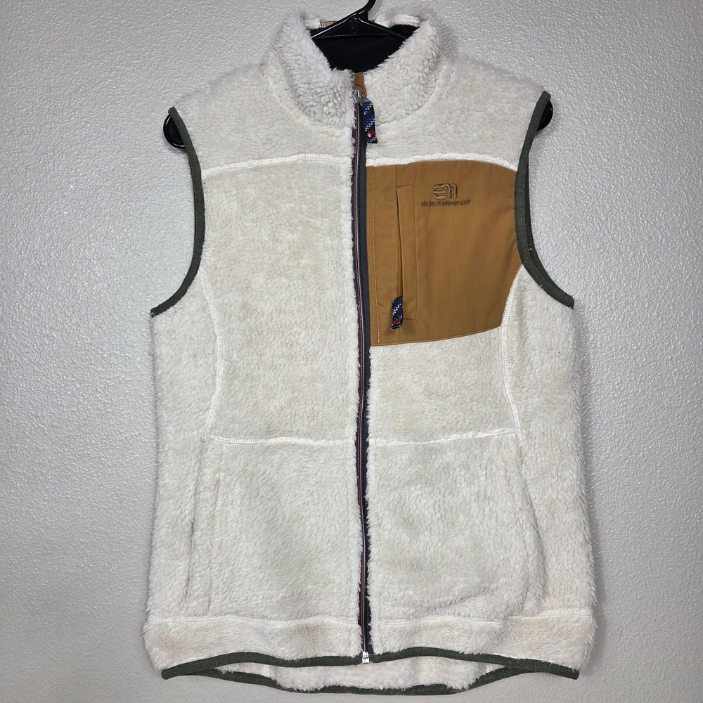 State of Elevenate Sherpa Fleece Vest Women M Ivory Camel Gorpcore